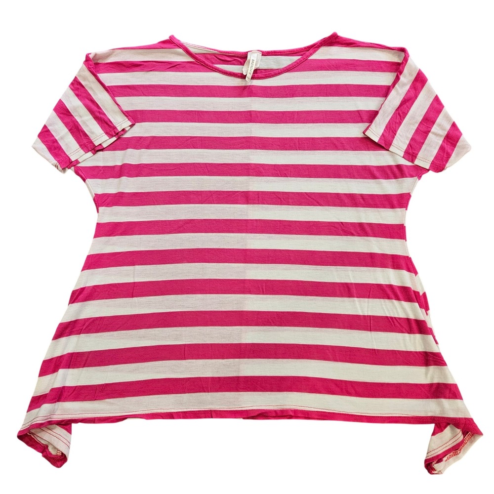 Brendas USA Pink White Striped Short Sleeve‎ Sharkbite Hem Top Small S